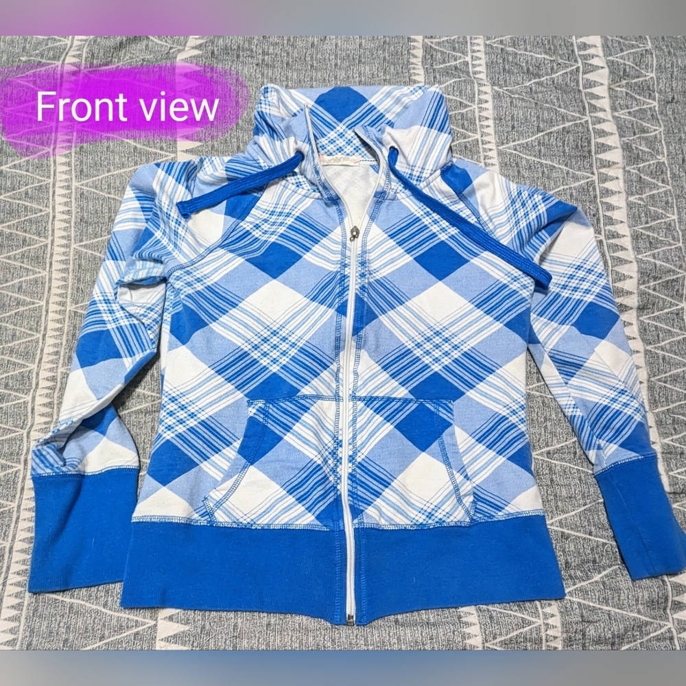 Vintage Ardene blue & white checkered zip up, size med, GUC